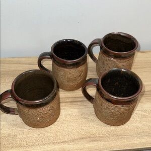 Vintage Studio Pottery Handcrafted Brown Owl Ceramic Mug Set